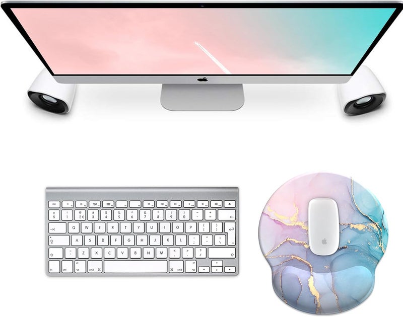 eulps Mouse Pad with Wrist Rest, Comfortable Computer Mousepad with Gel Wrist Support Smooth Surface and Non-Slip PU Base for Pain Relief, Laptop, Office & Home (Cyan Pink Marble) - Image 2